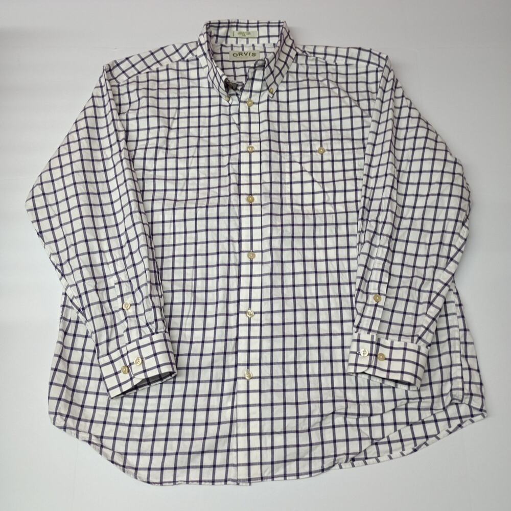 Orvis Plaid Button Down Shirt Mens Size‎ 2XL Purple Wht Check